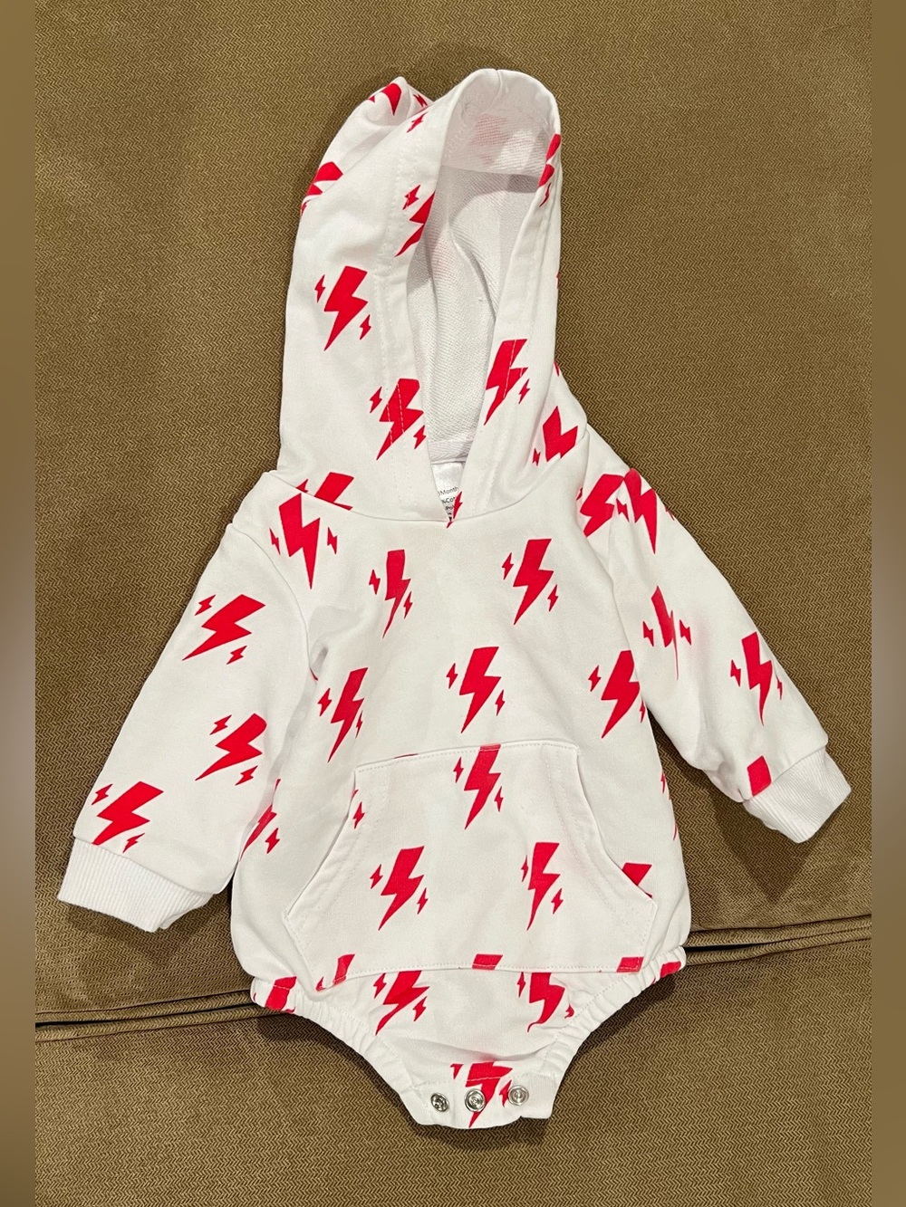 White & Red Lightning Hooded Long Sleeve Baby Bodysuit